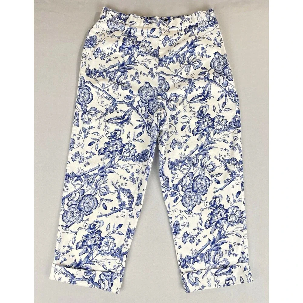 Bill Blass White Floral Print Capri Jeans Women's 8 Perfect Fit High Rise Mom - Picture 2 of 16